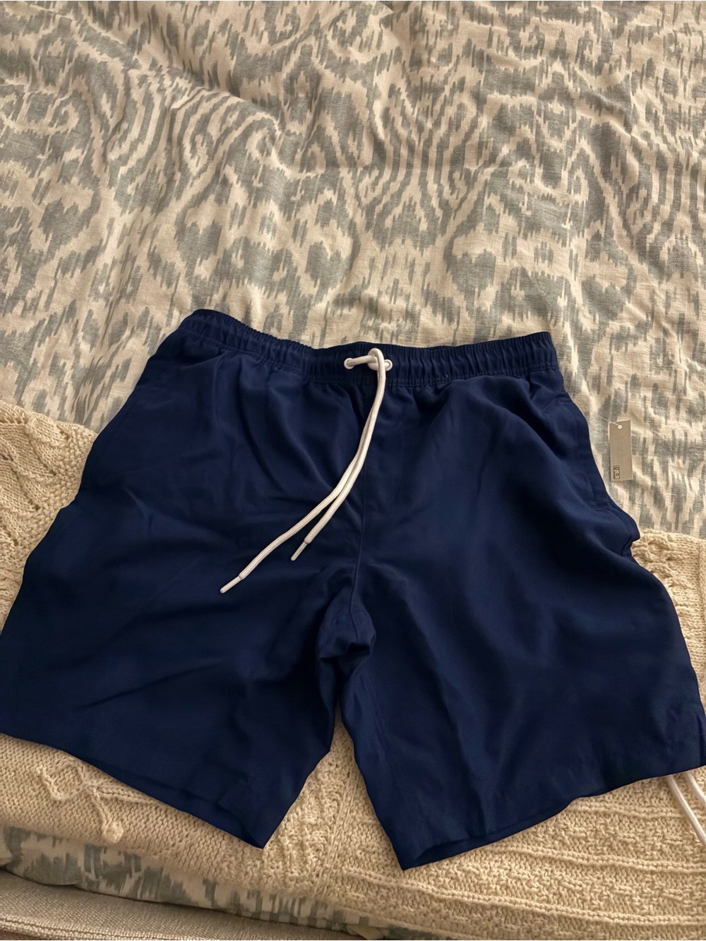 Amazon Essentials Navy Blue Swim Trunks with White Drawstring